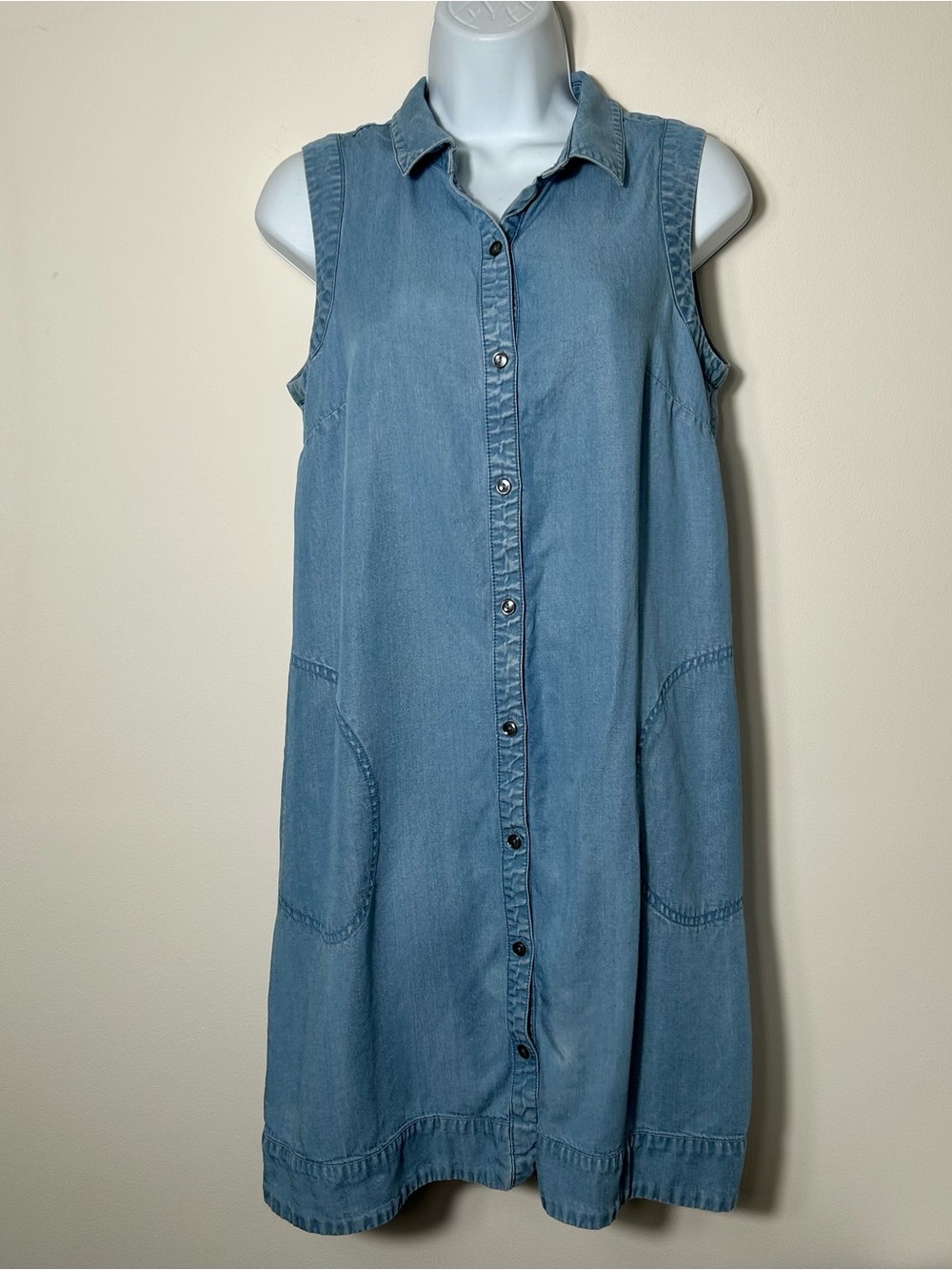 J. Jill Denim Chambray Dress‎ Womens Size S Petite Sleeveless Button Up Tencel
